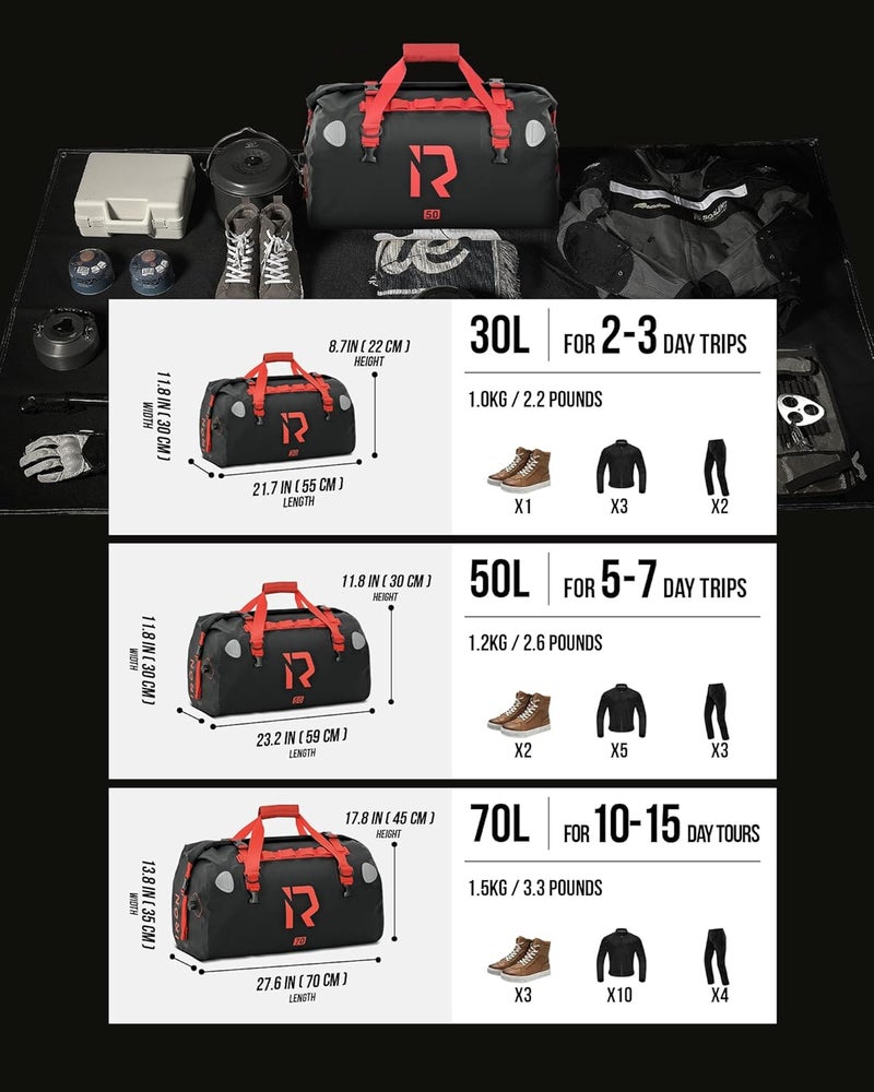 BORLENI Waterproof Motorcycle Dry Duffel Bag Luggage Tail Bag with Large Storage Space,Roll Top Closure, Shoulder Straps, Inner Pocket and Mesh Pocket for Motorcycling Travel Camping (Black,30L) - Image 5